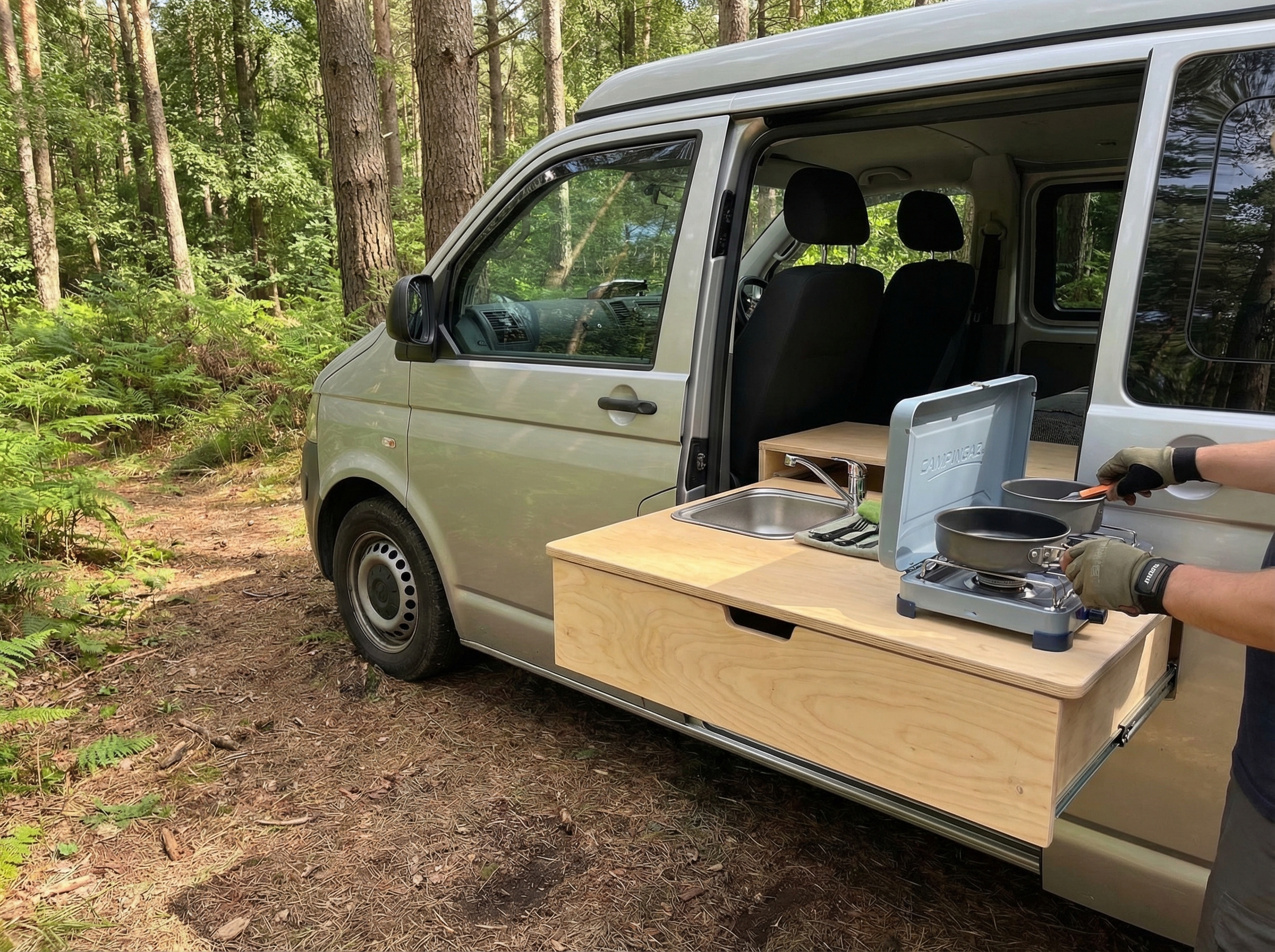 Tiroir cuisine déployé par la porte latérale